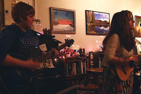 Angela and Victoria performing "Little Numbers" at open mic
